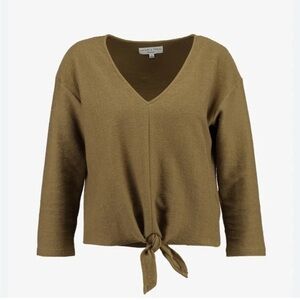 Madewell olive chartreuse semi cropped tie front textured ribbed top xs